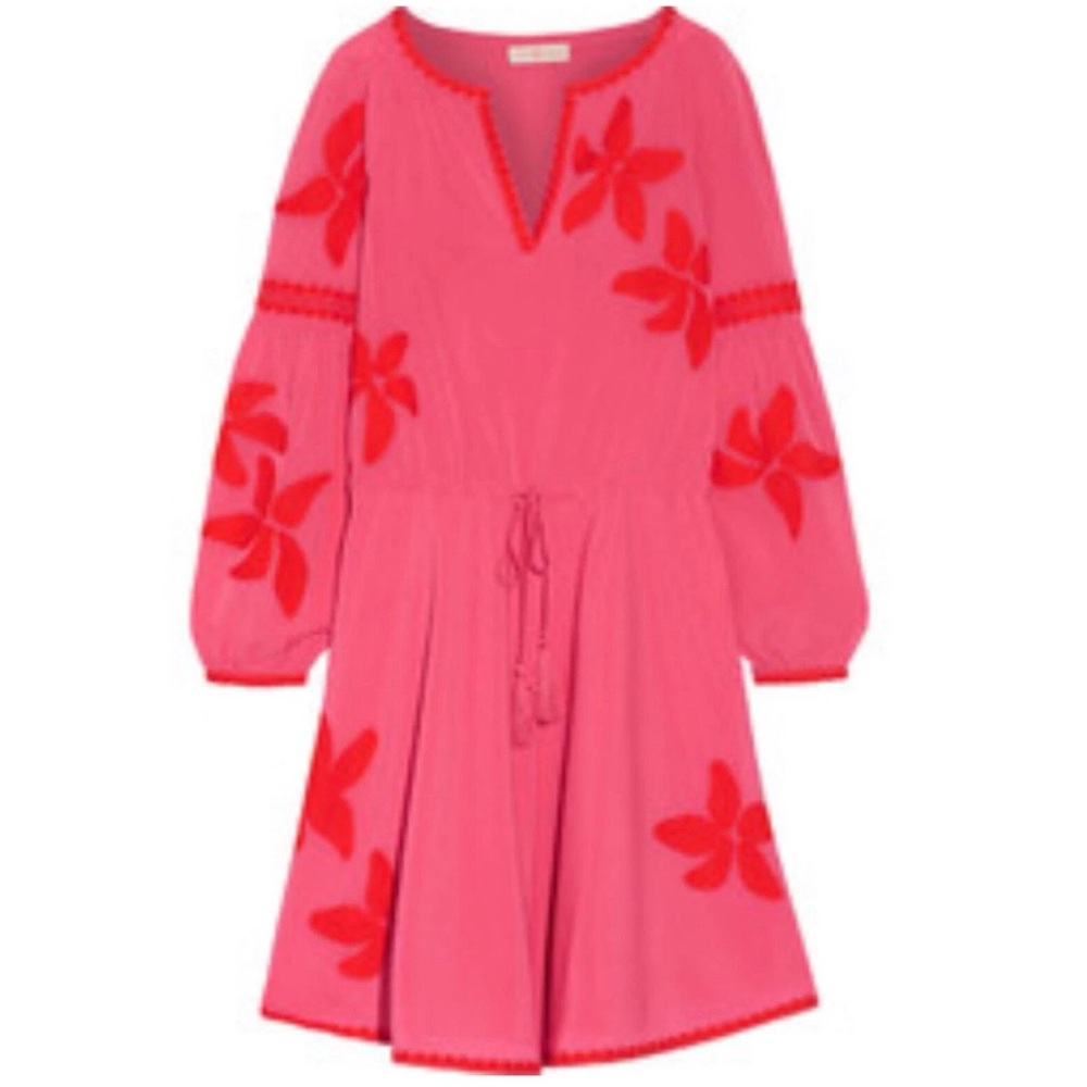Tory Burch Size 6‎ NWT Sadie Dress in Fiesta Pink Tie Waist Embroidered Boho New